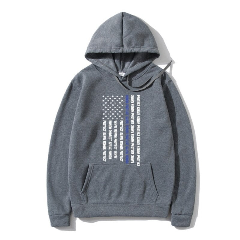 Vertical Blue Line Flag Hoodie