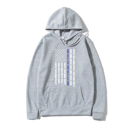 Vertical Blue Line Flag Hoodie